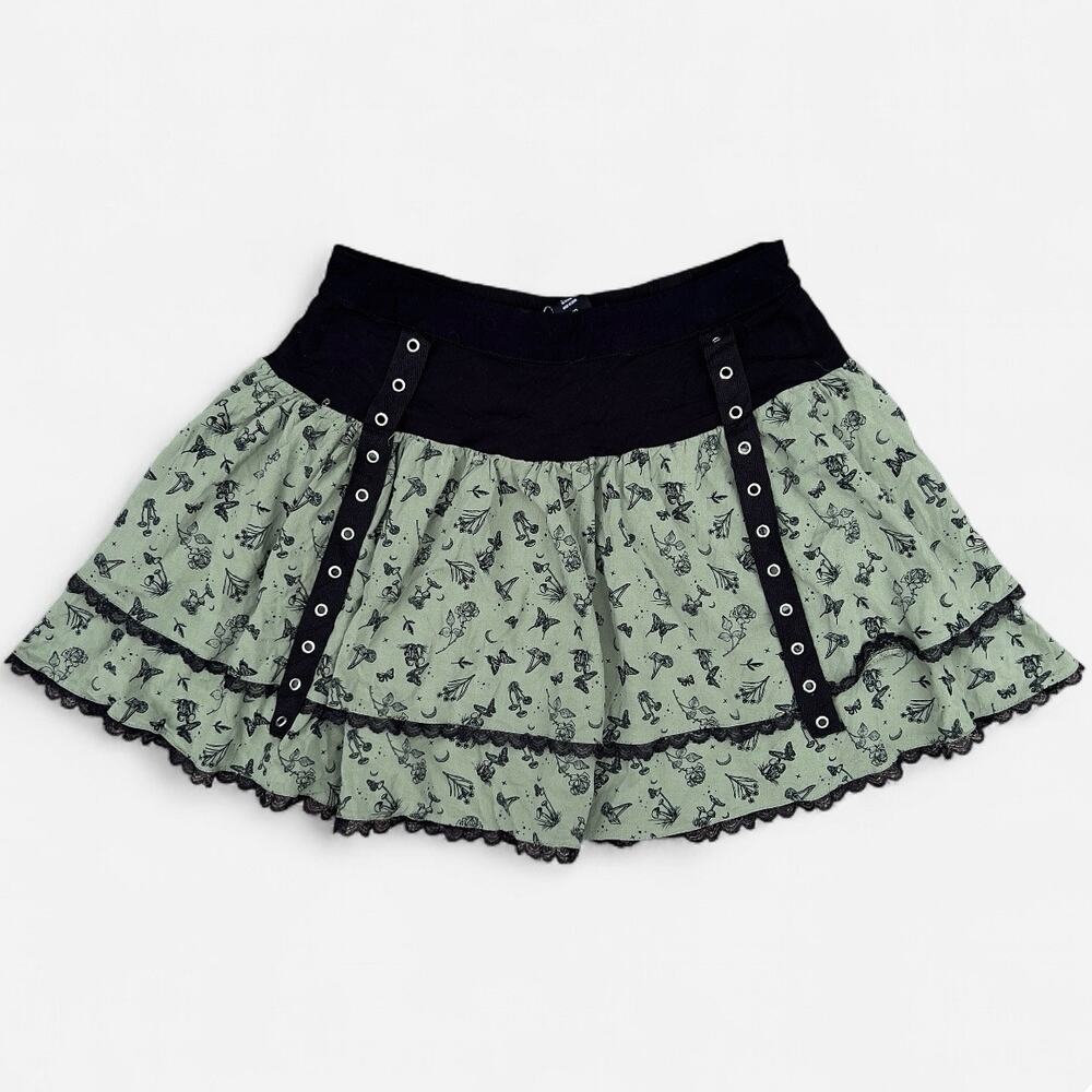 Torn Fable Fairycore Pattern Green Mini Skirt